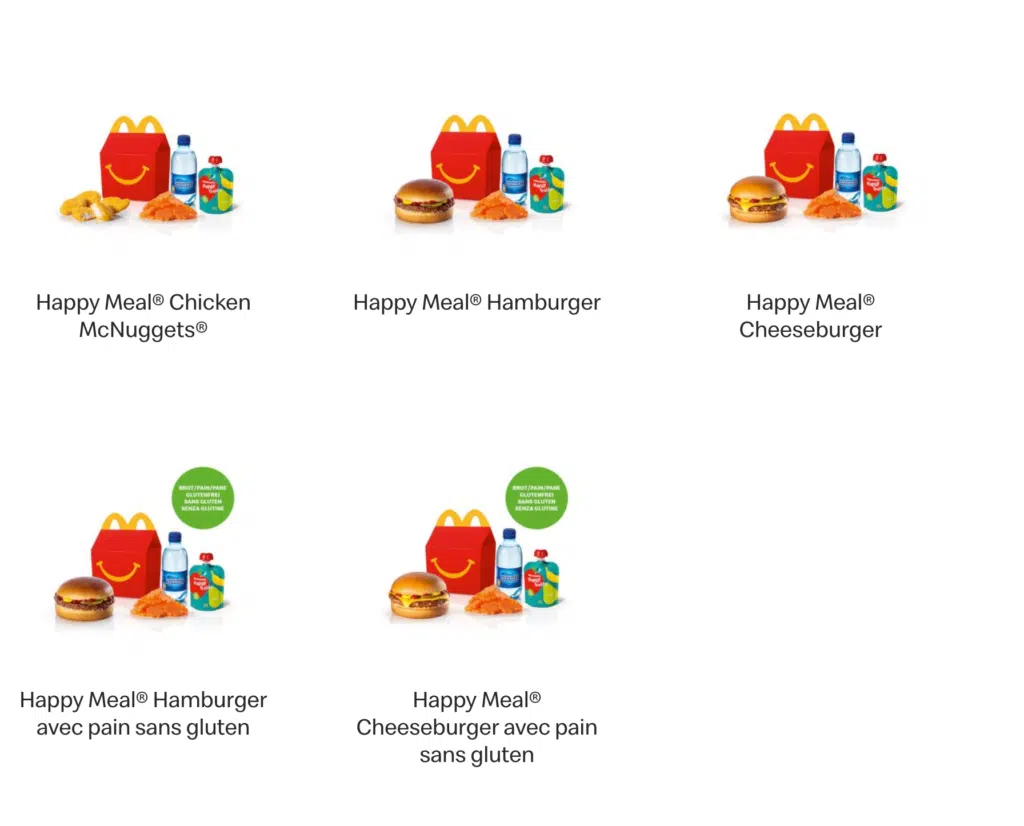 McDonalds Happy Meals Menu