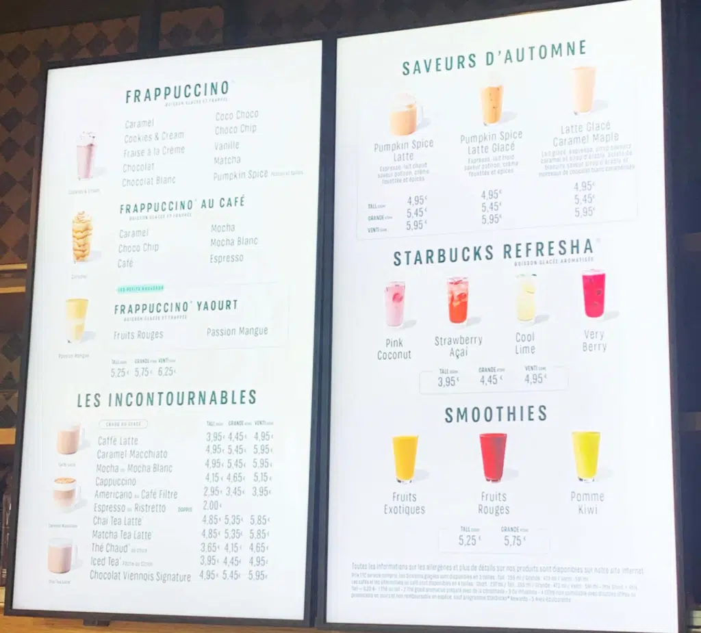 Menu Starbucks